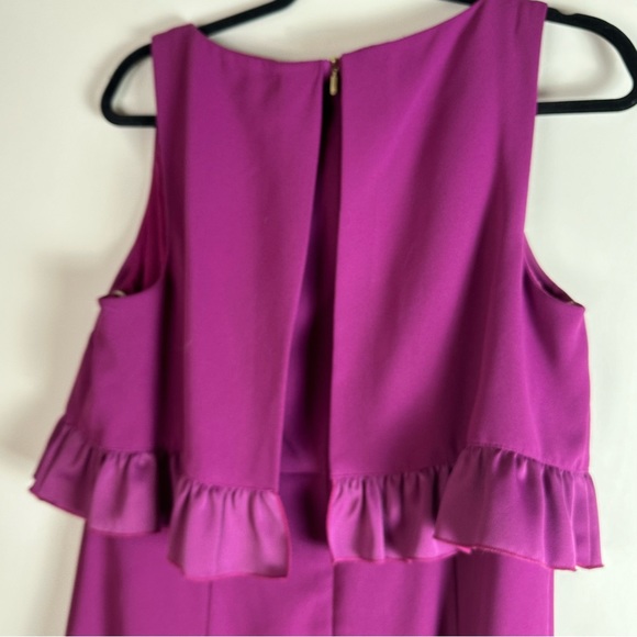 Trina Turk Amethyst Purple Tieges Ruffle Popover Crepe Sheath Day Dress NWT 10 - Picture 9 of 16